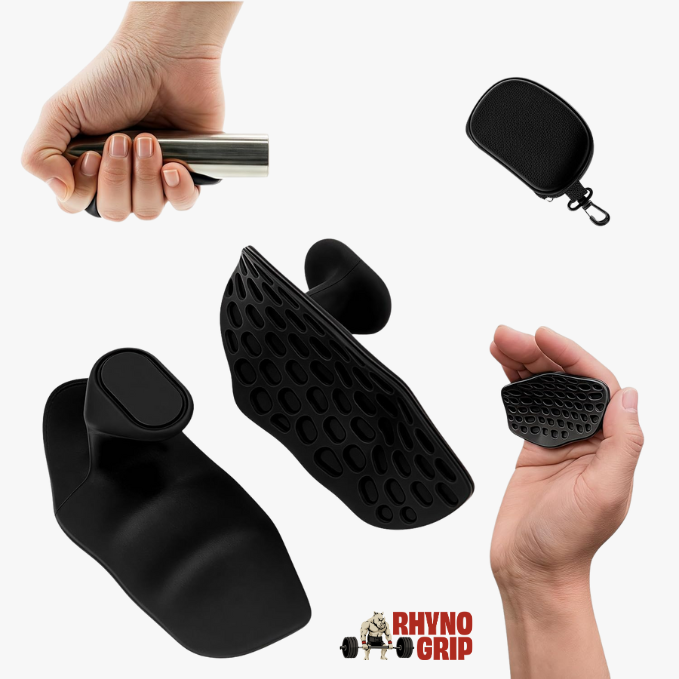 Rhynogrip Premium Rubber Weight Lifting Grips – Anti-Slip Dumbbell & Barbell Hooks for Deadlifts, Gym Training & Fitness (Black)