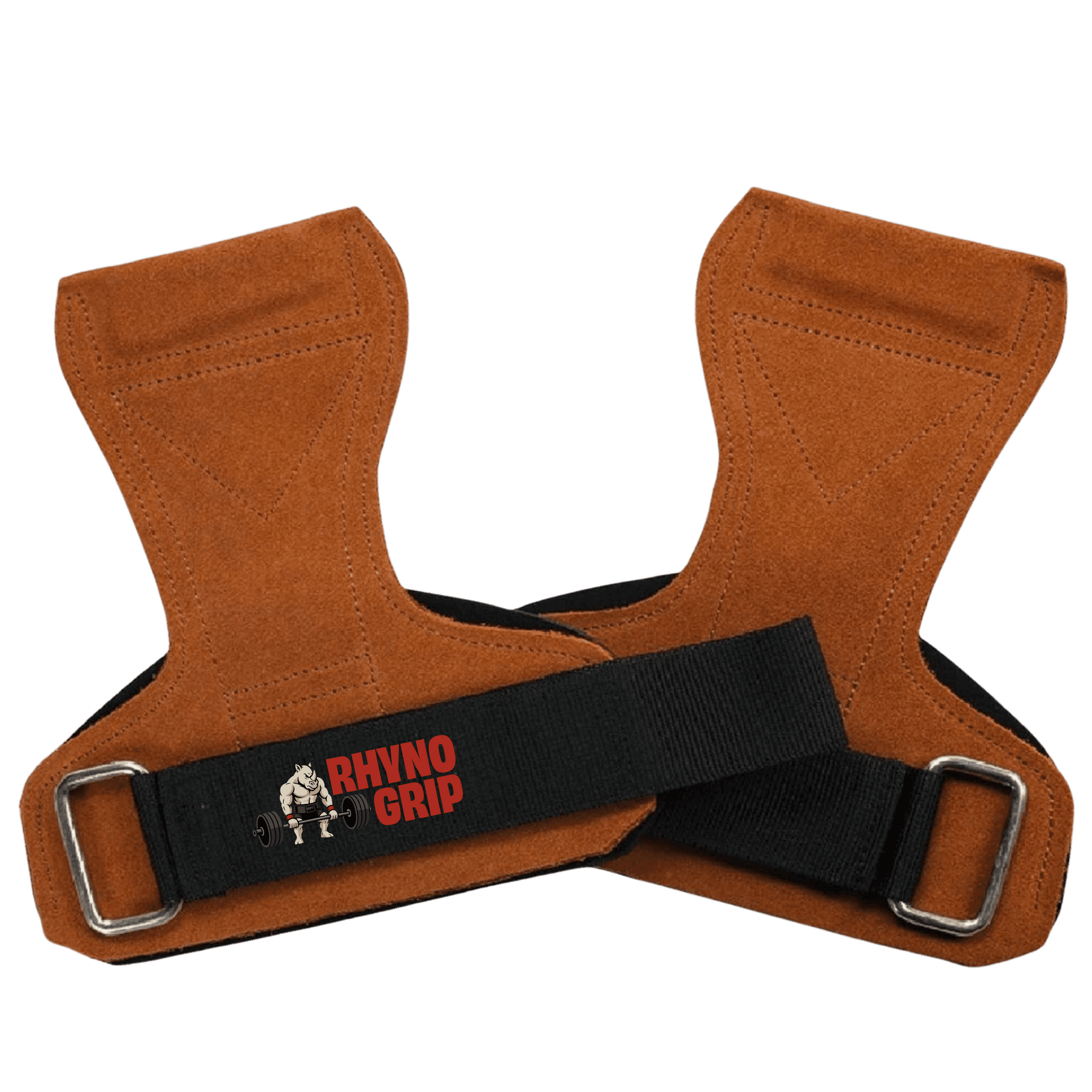 Rhynogrip Premium Leather Gym Hand Grips with Wrist Support Durable Palm Protection for Weightlifting, CrossFit, Pull-Ups, Gymnastics & Fitness Training (Brown)