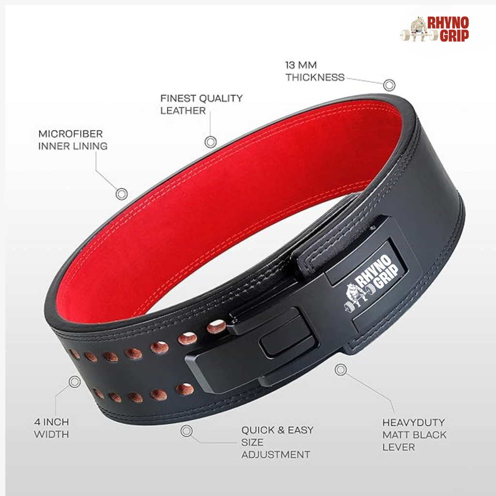 Rhynogrip 13mm Premium Double Lever Leather Weightlifting Belt – Pro Powerlifting Support