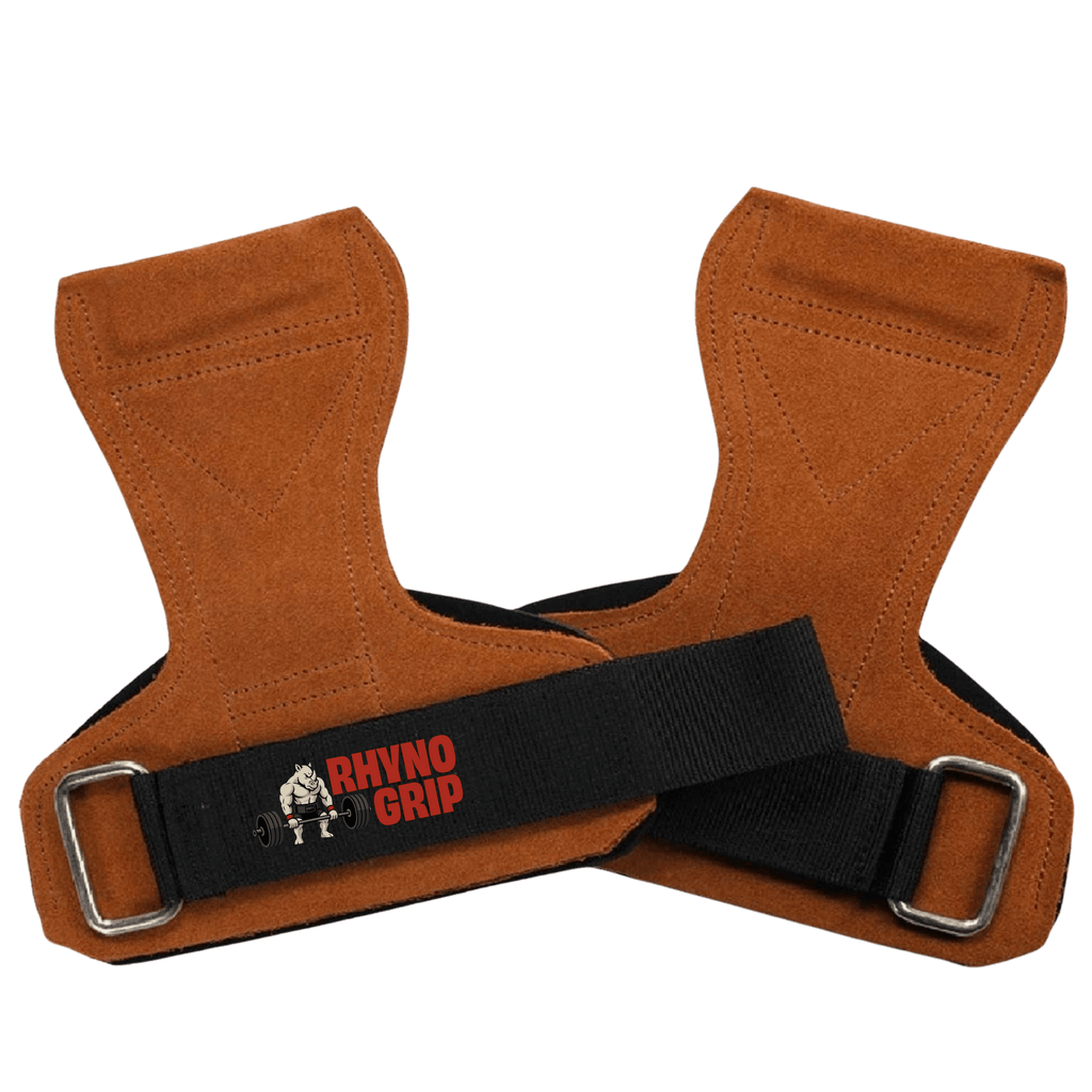 Rhynogrip Premium Leather Weight Lifting Hand Grips with Wrist Support – Ultimate Palm Protection for CrossFit, Gymnastics, Pull-ups & Weightlifting (Brown)