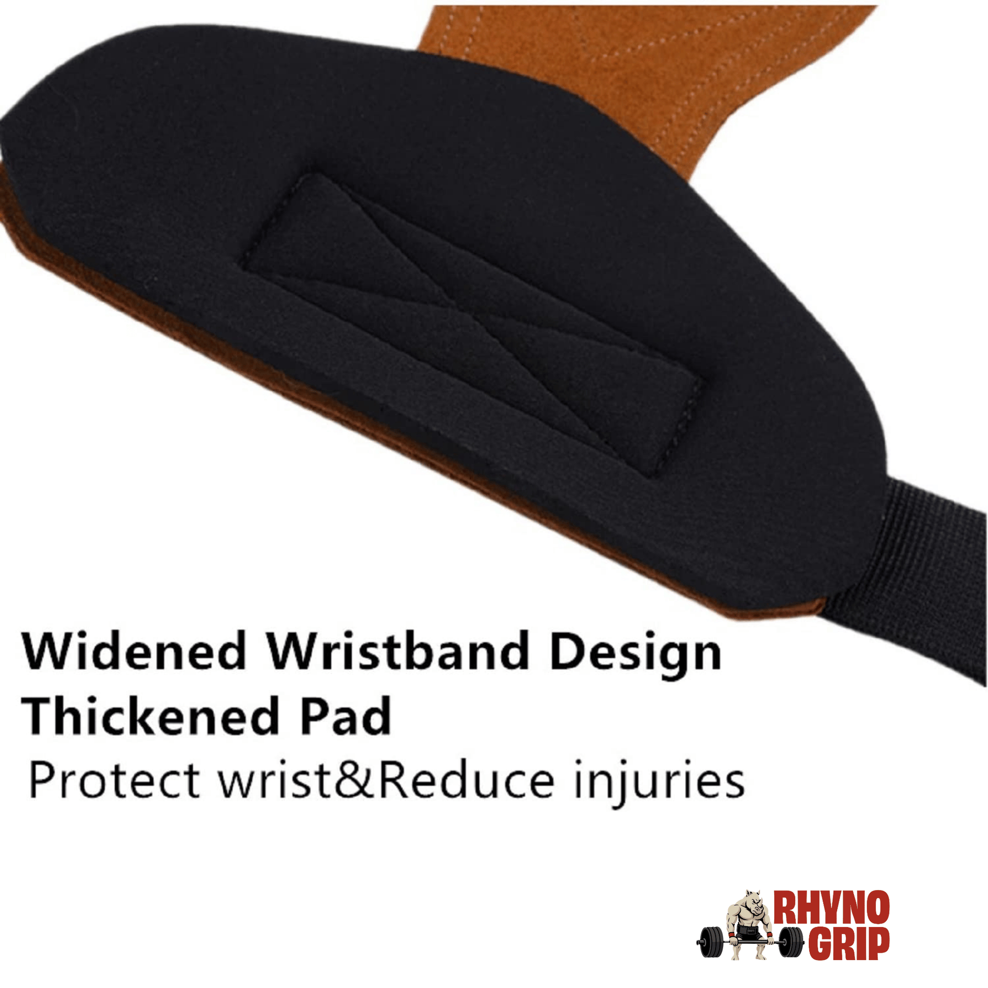 Rhynogrip Premium Leather Weight Lifting Hand Grips with Wrist Support – Ultimate Palm Protection for CrossFit, Gymnastics, Pull-ups & Weightlifting (Brown)