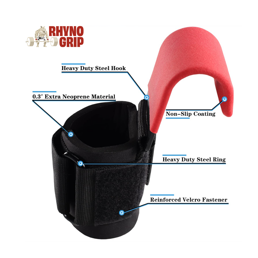 Rhynogrip™ Heavy-Duty Lifting Hooks – Wrist Wraps with Steel Hooks for Deadlifts & Pulls