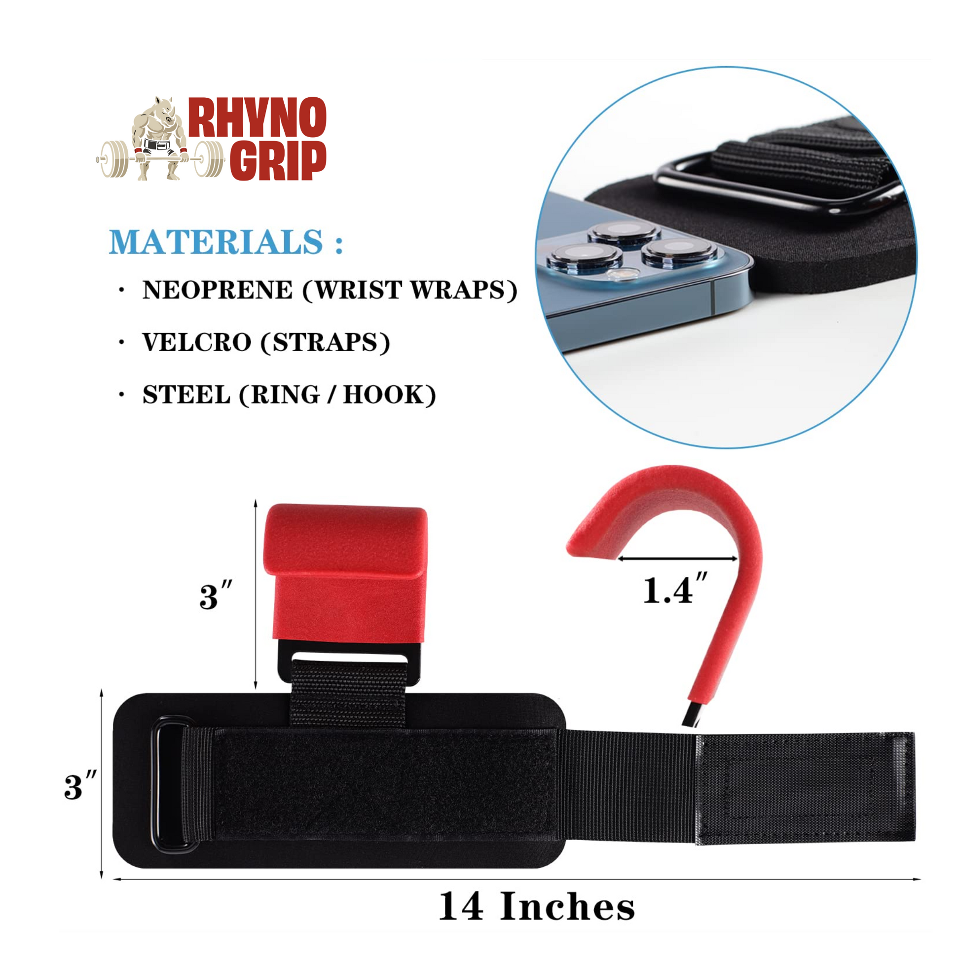 Rhynogrip™ Heavy-Duty Lifting Hooks – Wrist Wraps with Steel Hooks for Deadlifts & Pulls