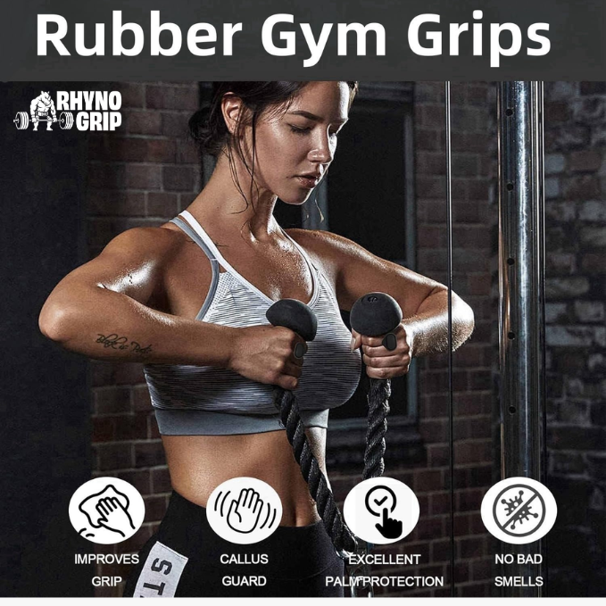 Rhynogrip Premium Rubber Weight Lifting Grips – Anti-Slip Dumbbell & Barbell Hooks for Deadlifts, Gym Training & Fitness (Black)